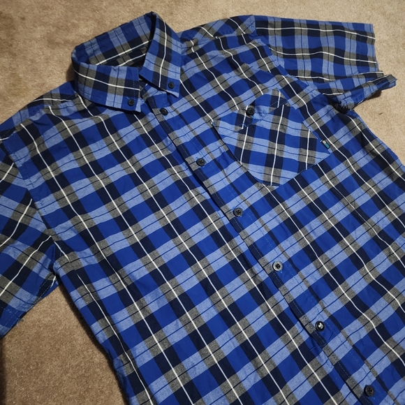Kids Amplify Blue Plaid Button Down Shirt Sz Lg - Picture 4 of 7